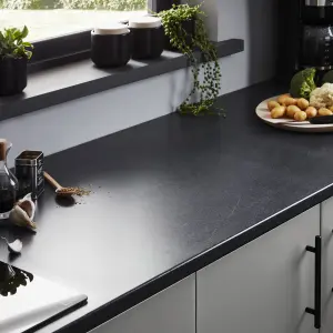 Dark grey Stone effect Laminate Post-formed edge Kitchen Worktop, (L)2400mm (T)28mm