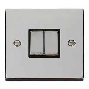 Polished Chrome 10A 2 Gang 2 Way Ingot Light Switch - Black Trim - SE Home