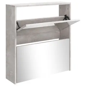 Berkfield Shoe Cabinet with Mirror 2-Layer Concrete Grey 63x17x67 cm