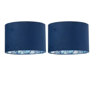 First Choice Lighting Set of 2 Parrot Velvet Blue Parrot Design 30cm Pendant or Table Lamp Shades