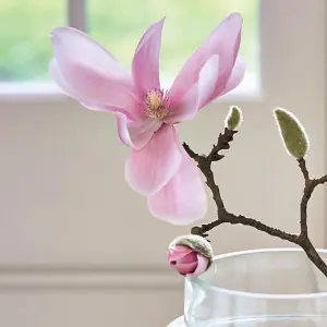 Bloom Artificial Single Dark Pink Magnolia Flower Stem - Faux Fake Silk Flower Indoor Home Decoration Floral Arrangements - L52cm