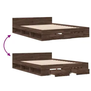 Berkfield Bed Frame with Drawers without Mattress Brown Oak 120x190 cm Small Double