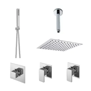 Empire 2 Outlet Concealed Valves Shower Bundle with Handset, Ceiling Mount Arm & Head - Chrome - Balterley