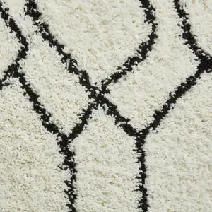 White Black Geometric Modern Shaggy Moroccan Easy To Clean Rug For Dining Room Rug-120cm X 170cm