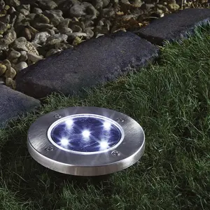 4 x Solar Powered Garden Up Lights - Lawn, Border, Patio, Decking, Path, Driveway Bright LED Lighting - Each 12cm Diameter