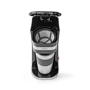 Single Serve Coffee Maker with Double Wall Insulated Travel Mug, Stainless Steel, 400ml