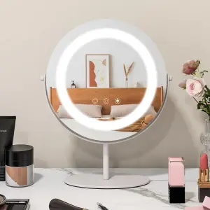 Costway Makeup Vanity Mirror 3 Color Dimmable LED Lighted Round Mirror Touch Screen