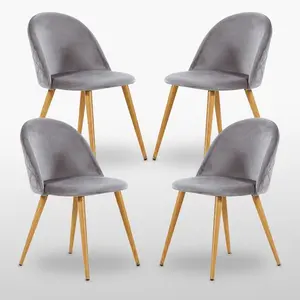 Heavener Velvet Upholstered Dining Chair | Side Chair | Wooden Legs (Set of 4) Grey