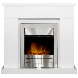 Adam Lomond Fireplace in Pure White with Colorado Electric Fire in Brushed Steel, 39 Inch