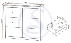 Panama 6 Drawer Wide Chest in White and Natural Wax Finish