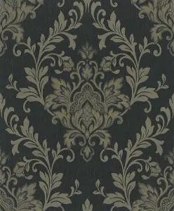 Galerie Serene Collection Metallic Black Ornamental Damask Wallpaper Roll