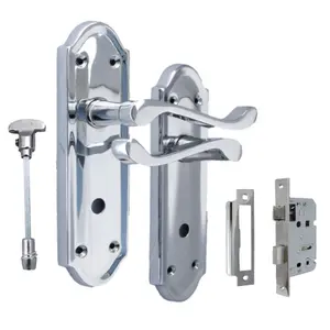 Ashford Door Handle Bathroom Lock Scroll Lever - Chrome Bath Pack