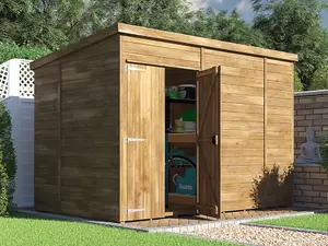 Dunster House Wooden Garden Shed Storage 3m x 1.8m Pressure Treated Overlord Pent Roof No Window