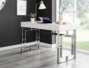 Furniturebox UK Cambridge Grey Velvet & Chrome Dressing Table and Stool Set