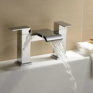 Nes Home Devon Waterfall Bath Filler Mixer and Basin Tap with Waste Chrome