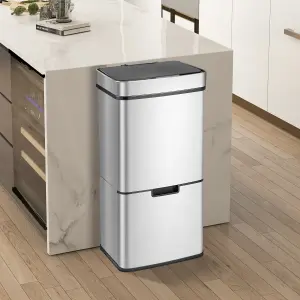 COSTWAY 72L Stainless Steel Classified Kitchen Trash Can Motion Sensor Garbage Bin w/ Lid