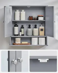 VASAGLE Bathroom Cabinet with Mirror, Wall Cabinet with 2 Mirrored Doors, Adjustable Shelf, Wall-Mounted, Dove Grey