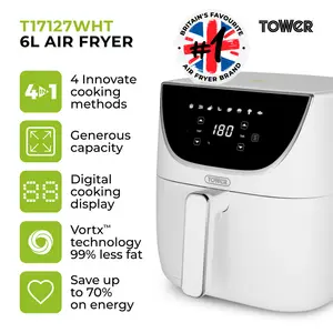 Tower Vortx Air Fryer with Digital Control Panel, 1700W, 6L White