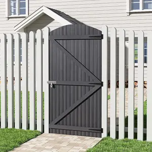 Grey Semi Braced Arch Top Strong Wooden Garden Gate with Latch H 180cm x W 90cm