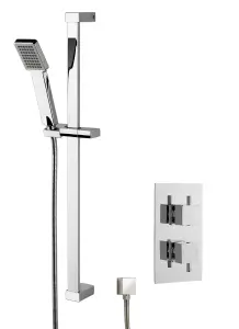 Concealed Square Twin Valve & Slide Rail Kit Shower Bundle Set - Chrome - Balterley