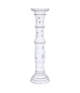 Rustic Antique Carved Wooden Pillar Church Candle Holder Antique White, Extra Large 45cm High