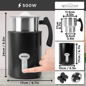 Duronic Electric Milk Frother, 500ml Hot Chocolate Maker, Automatic Milk Frother and Milk Steamer for Cappuccino, Coffee