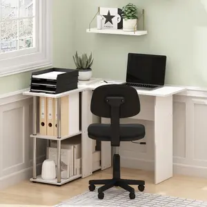 Angulo L-Shape Computer Desk White / White Oak