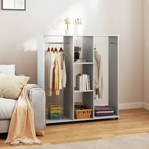 HOMCOM Mobile Double Open Wardrobe w/ Clothes Hanging Rail Clothing Grey