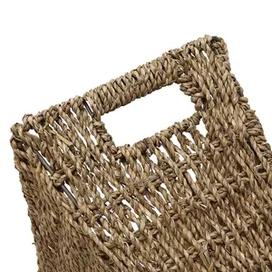 Seagrass Magazine Newspaper Holder Storage Basket Woven Rack With Handles 41cm