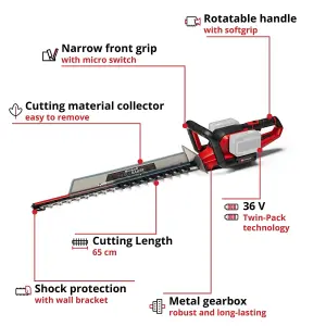 Einhell 65cm Cordless Hedge Trimmer 36V PXC With Cutting Collector Power X-Change GE-CH 36/65 Li Solo - Body Only