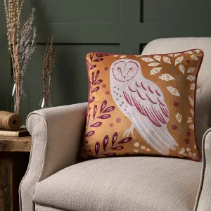 Enchanted Owl Print Velvet Filled Cushion