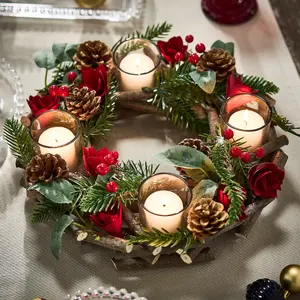 Christmas Roses 4 Table Centrepiece Christmas Decoration Candle Holder Tealight Holder 30cm