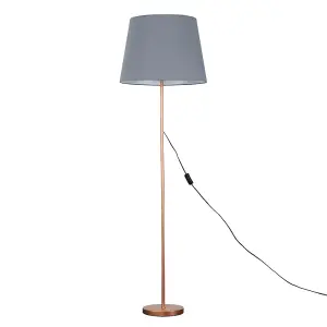 ValueLights Modern Copper Metal Standard Floor Lamp With Grey Tapered Shade - Includes 6w LED Bulb 3000K Warm White