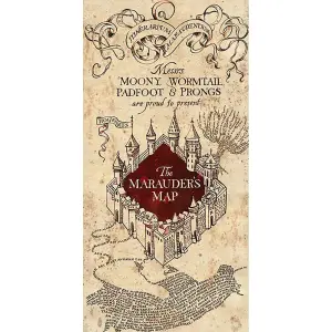 Harry Potter Marauders Map Canvas Print Cream/Black/Maroon (100cm x 50cm)