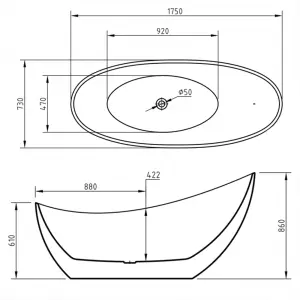 Luxury Slipper 1750 x 730 x 850mm Freestanding White Bath