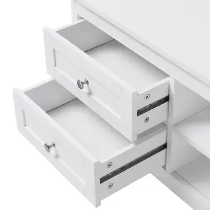 Classic White Wooden TV Stand with Drawers and Shelf 140cm W x 40cm D x 50cm H