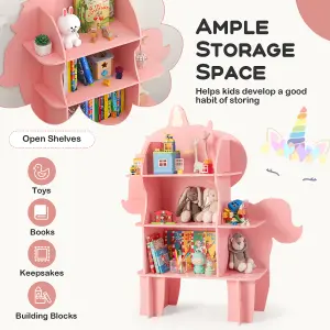 Costway Kids Unicorn Bookcase 3-Tier Toy Storage Organizer Wooden Bookshelf