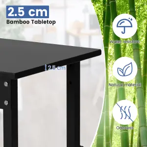 Costway 120cm Adjustable Workbench Heavy-duty Workstation W/ Bamboo Top & Lockable Casters