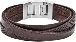 Fossil Men's Brown Textured Leather Wrist Wrap Bracelet