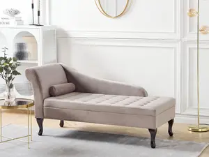 Left Hand Velvet Chaise Lounge with Storage Taupe PESSAC