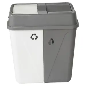 URBNLIVING 100L Duo Kitchen Bin Waste Garbage Can 2 Compartments With Bas Connectors (White/Grey)