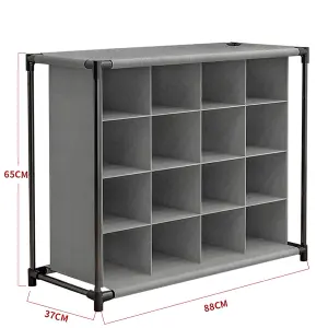 16 Grids Grey Shoe Storage Cabinet Cube Shoe Organizer Display Shelf