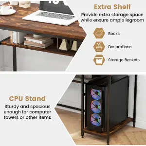 Costway 120CM Computer Desk w/ Power Outlet & Shelf Home Office Studying Table