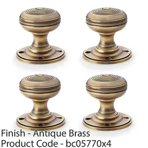 4 PACK - SOLID BRASS Classic Ringed Mortice Door Knob - Antique Brass 50mm Diameter