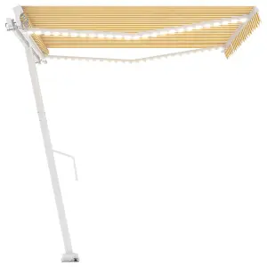 Berkfield Manual Retractable Awning with LED 400x300 cm Yellow and White