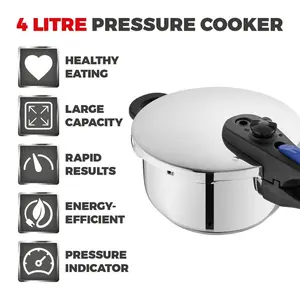 Tower T920004S4L Express Pressure Cooker with Bakelite Lid Lock System, Visual Pressure Indicator, 4 Litre, Stainless Steel 4 L