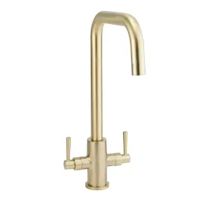 Brushed Gold Kitchen Sink Mixer Tap Swivel Spout Dual Levers