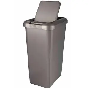 Kitchen Bin Touch and Lift Rectangle Swing Bin as a Kitchen Waste Rubbish Recycle Bin 45L - Platinum Silver Grey