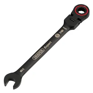 Draper Tools Expert HI-TORQ Metric Flexible Head Ratchet Combination Spanner, 9mm, Black