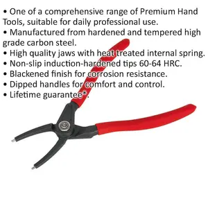 170mm Straight Nose Internal Circlip Pliers with Spring-Loaded Jaws and Non-Slip Tips for Precision Work